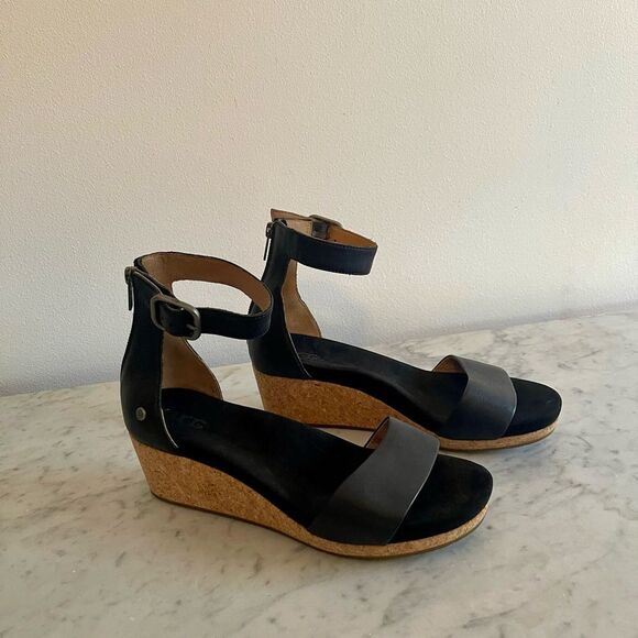 UGG Zoe Il Leather Wedge Cork Sandals sz 9 - Picture 3 of 9